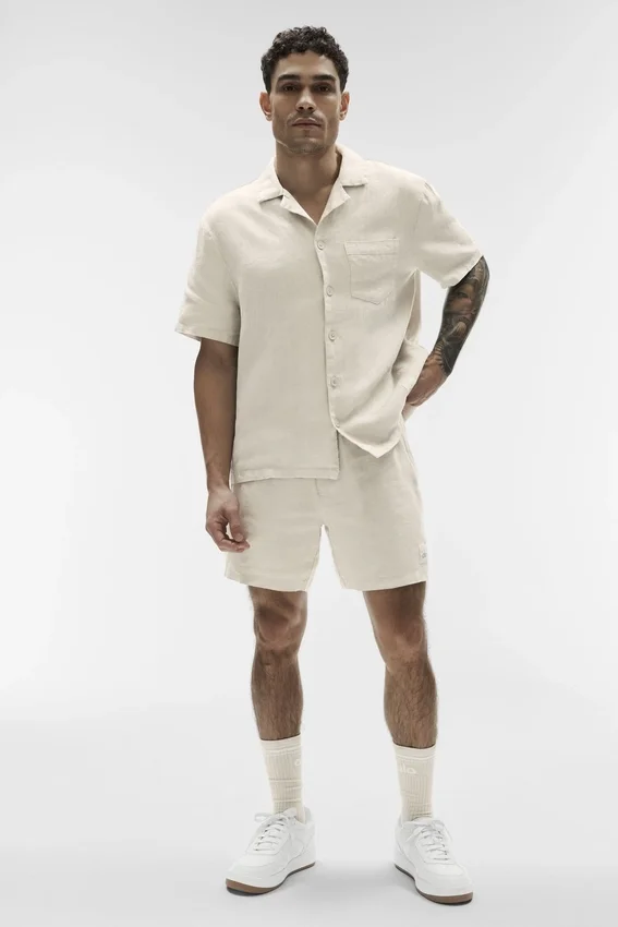 Linen Days kortærmet skjorte med knapper – Bone