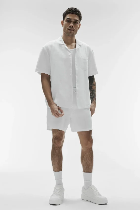 Linen Days kortærmet skjorte med knapper – hvit