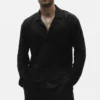 Linen Jersey Coastal langermet skjorte med knapper – svart