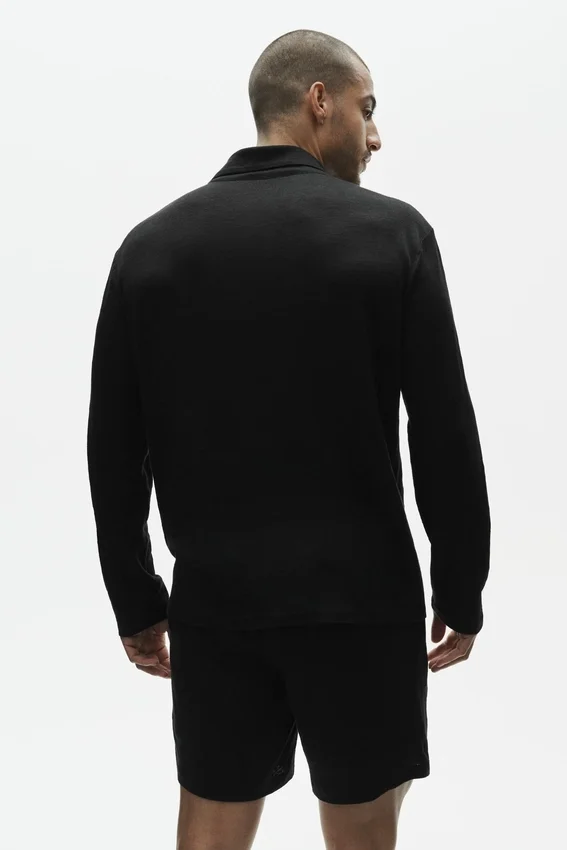 Linen Jersey Coastal langermet skjorte med knapper – svart