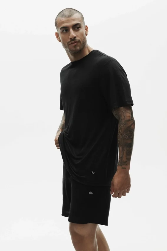 Linen Jersey Coastal T-skjorte med korte met – Svart