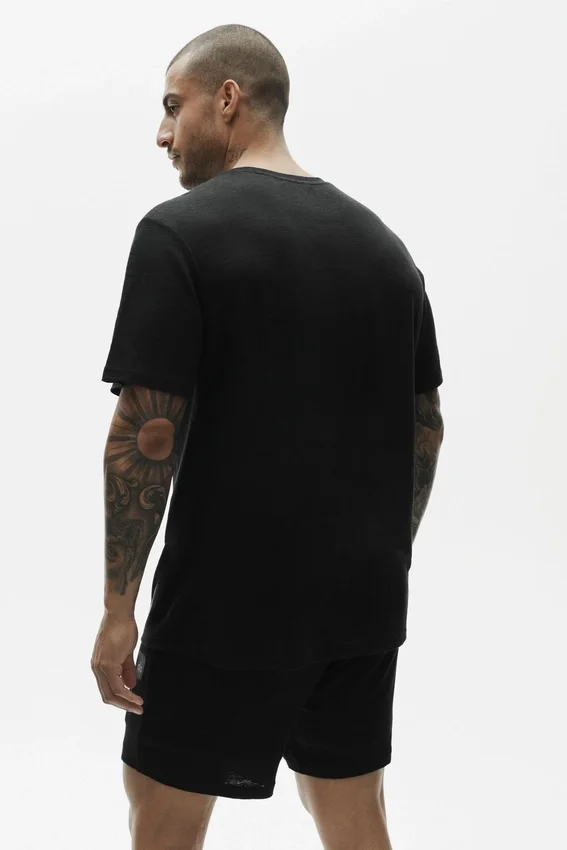Linen Jersey Coastal T-skjorte med korte met – Svart