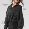 Marl-strikkegenser med 1/4 glidelås – svart marl