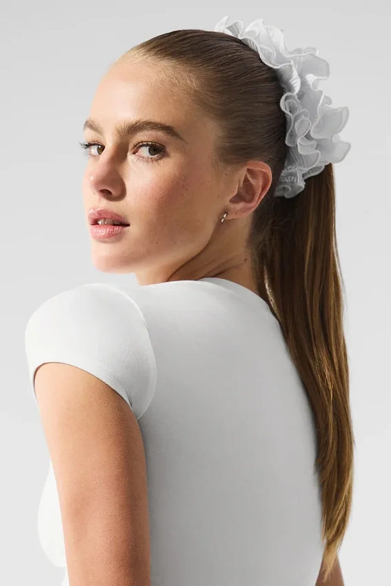 Micro Plisse Oversize-scrunchie – hvit