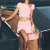 My Serve-tennisskjørt i bomull og kashmir med High-Waist-modell – solbleket rosa/hvit