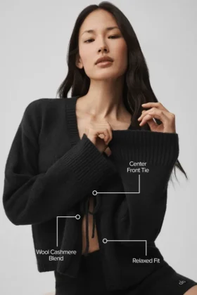 New Class Tie-cardigan i ull og kashmir – svart