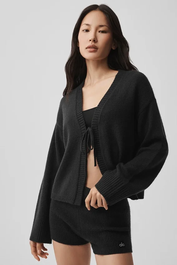 New Class Tie-cardigan i ull og kashmir – svart