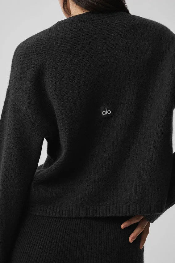 New Class Tie-cardigan i ull og kashmir – svart