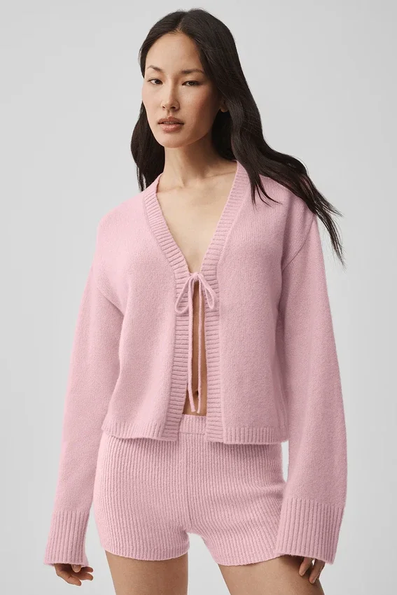 New Class Tie-cardigan i ull og kashmir – vintage rosa