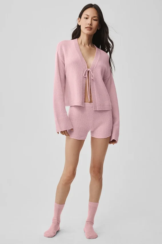 Noble-shorts i ull og kashmir med ribbestrikk – vintage-rosa