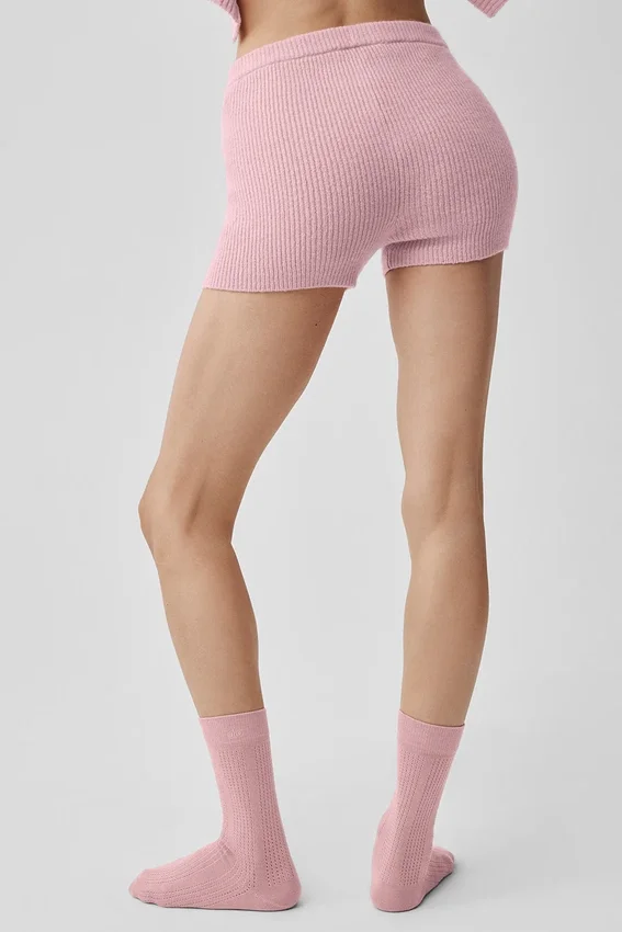 Noble-shorts i ull og kashmir med ribbestrikk – vintage-rosa