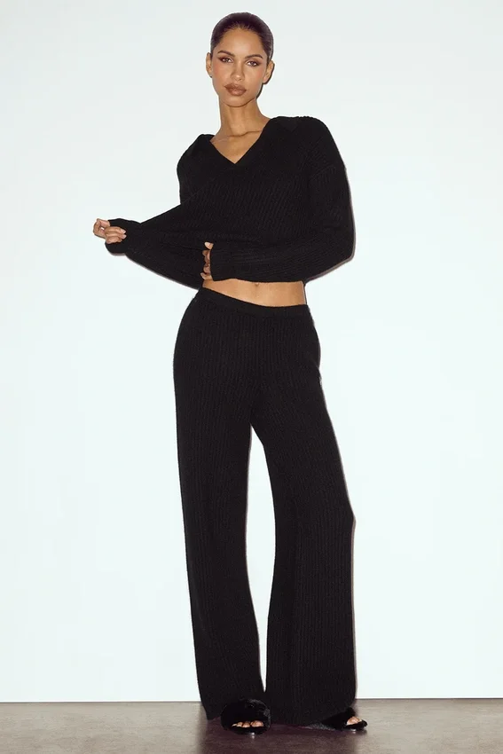 Northstar-bukser med High-Waist og rette ben i kashmir – svart