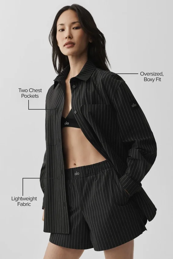 Pinstripe Daylight-skjorte med knapper og langermet – svart/titan
