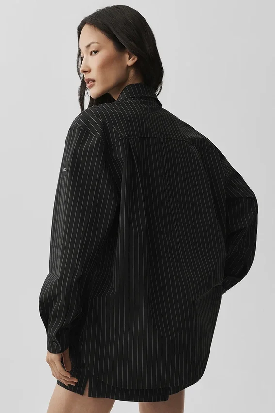 Pinstripe Daylight-skjorte med knapper og langermet – svart/titan
