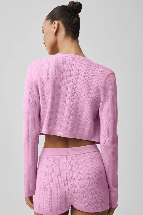 Pointelle-strikkegenser «Be Mine»-cardigan – Candy Heart Pink