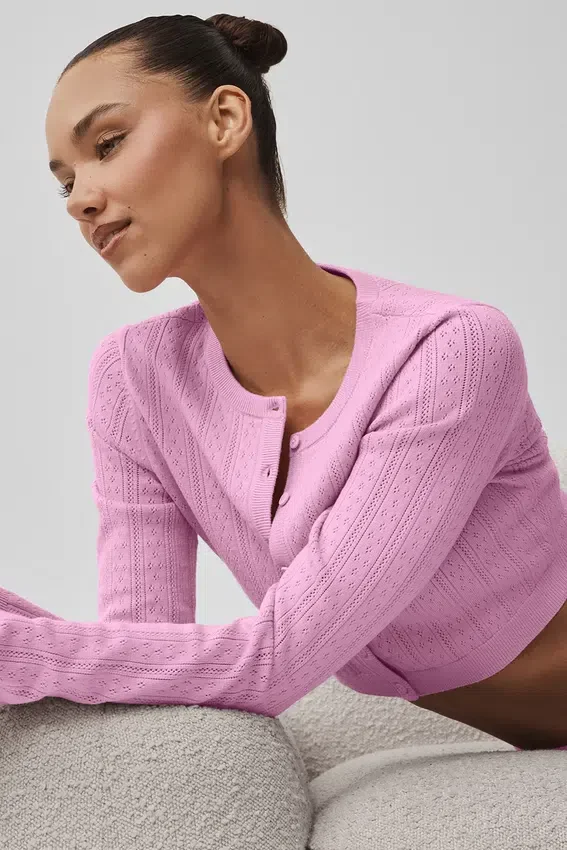 Pointelle-strikkegenser «Be Mine»-cardigan – Candy Heart Pink