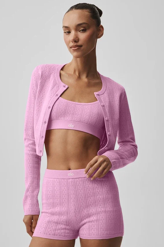 Pointelle-strikkegenser «Be Mine»-cardigan – Candy Heart Pink