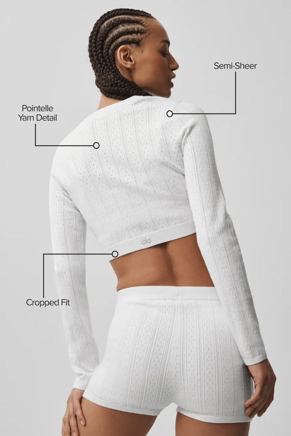 Pointelle-strikkegenser «Be Mine»-cardigan – halvgjennomsiktig hvit