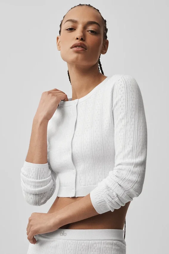 Pointelle-strikkegenser «Be Mine»-cardigan – halvgjennomsiktig hvit