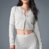 Pointelle-strikkegenser «Be Mine»-cardigan – lys grå melert