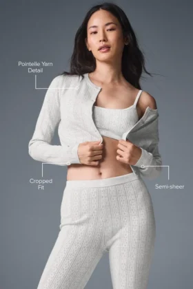 Pointelle-strikkegenser «Be Mine»-cardigan – lys grå melert
