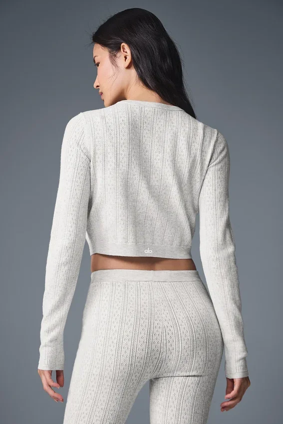 Pointelle-strikkegenser «Be Mine»-cardigan – lys grå melert
