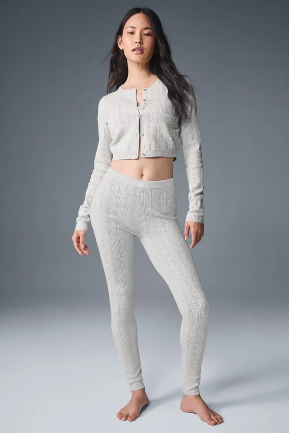 Pointelle-strikkegenser «Be Mine»-cardigan – lys grå melert