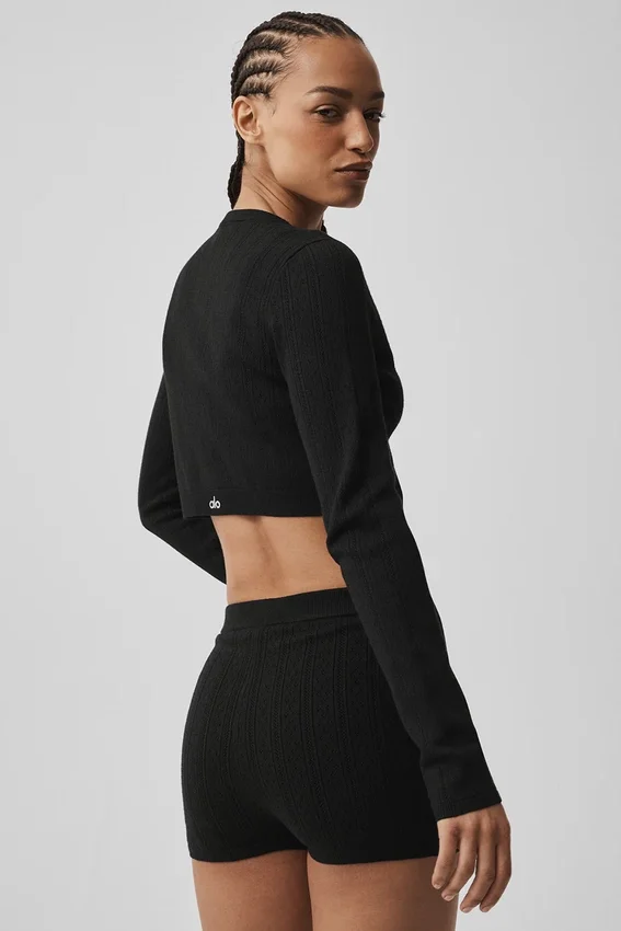 Pointelle-strikkegenser «Be Mine»-cardigan – svart