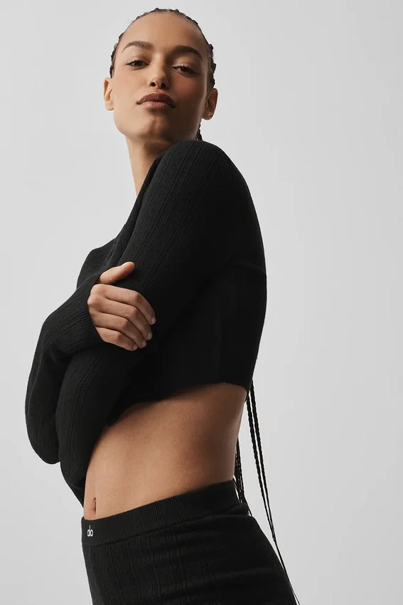 Pointelle-strikkegenser «Be Mine»-cardigan – svart