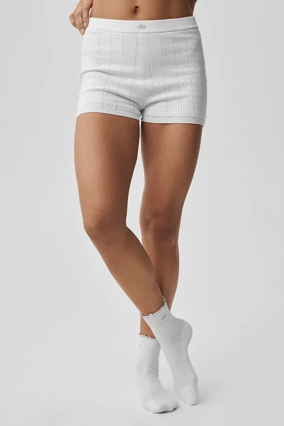 Pointelle-strikkegenser Be Mine Hot Short – Semi Sheer White