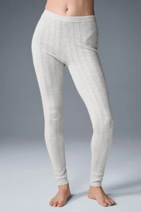 Pointelle-strikkegenser med High-Waist-tights – lys grå melert