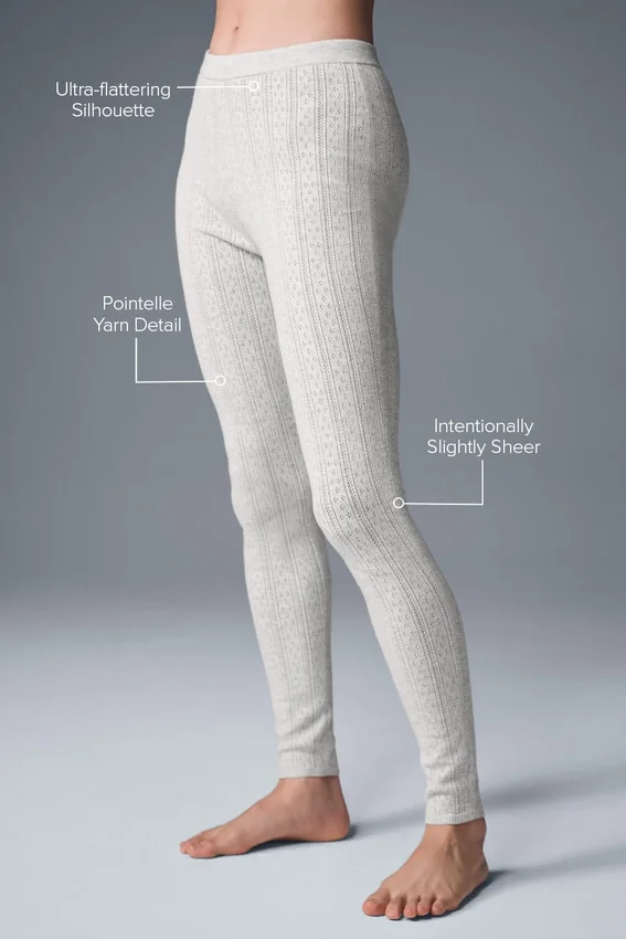 Pointelle-strikkegenser med High-Waist-tights – lys grå melert