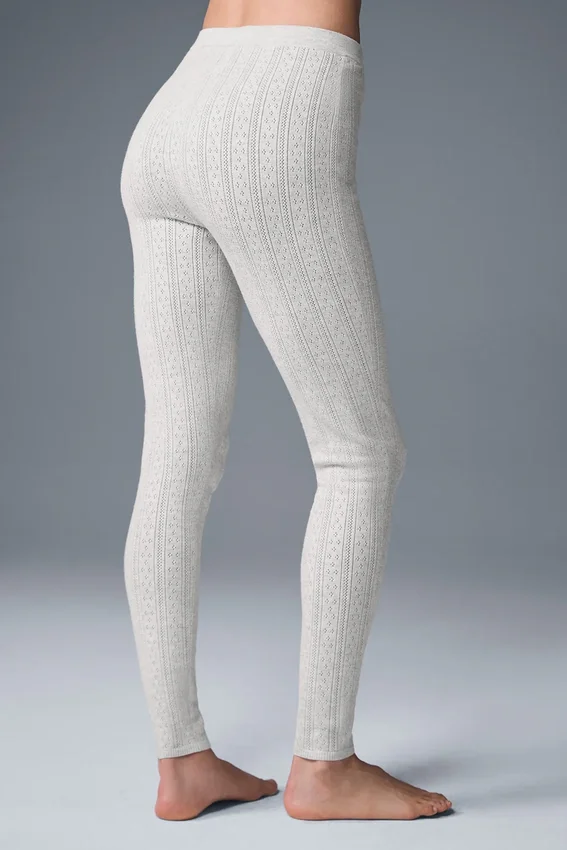 Pointelle-strikkegenser med High-Waist-tights – lys grå melert