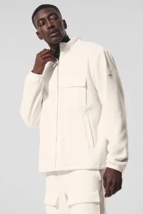 Polar Fleece Ridge-jakke med full glidelås – elfenben