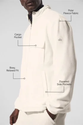 Polar Fleece Ridge-jakke med full glidelås – elfenben