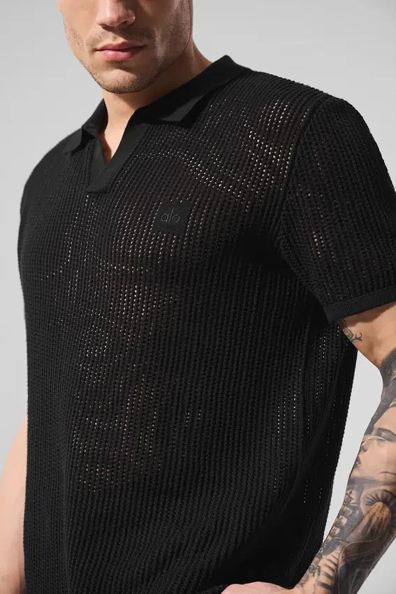 Polo med åpen strikk – Svart