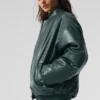Premier-bomberjakke i imitert skinn – Charcoal Green