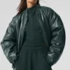 Premier-bomberjakke i imitert skinn – Charcoal Green