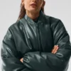 Premier-bomberjakke i imitert skinn – Charcoal Green