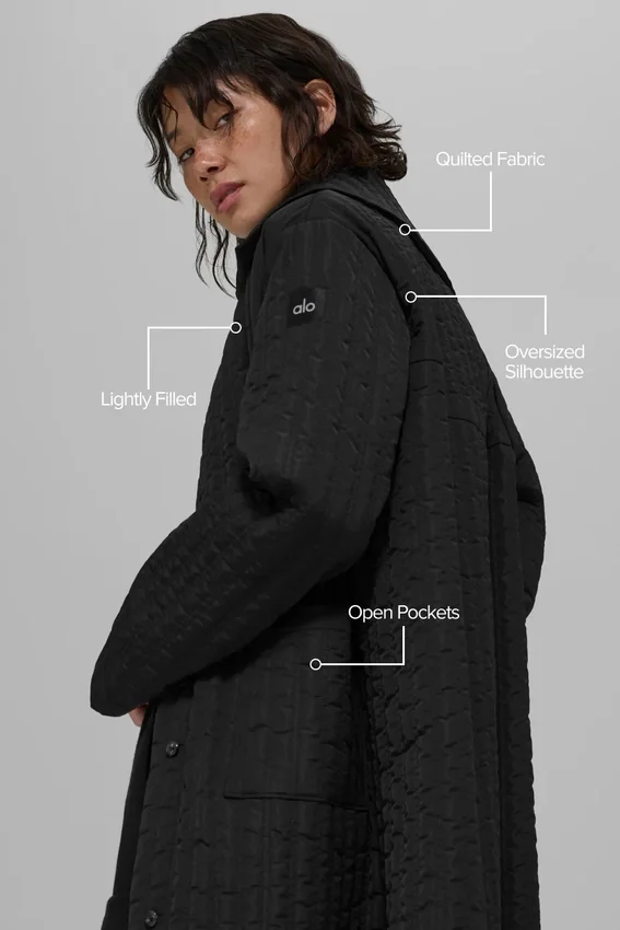 Quilted Skyline Long Coat – svart