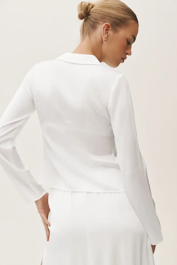 Radiance langermet topp i silke-blanding – hvit