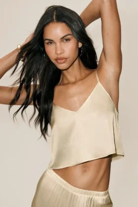 Radiance-tanktop i silke-blanding – Sandy Beige