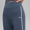 Ribbestrikket Highline Flare-buks – Bluestone/hvit