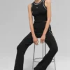 Ribbestrikket Highline Flare-buks – svart/hvit