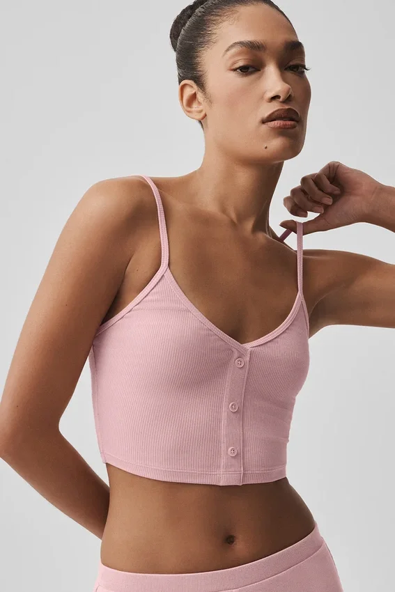 Ribbet, delikat lounge-singleter – vintage rosa