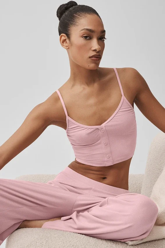 Ribbet, delikat lounge-singleter – vintage rosa