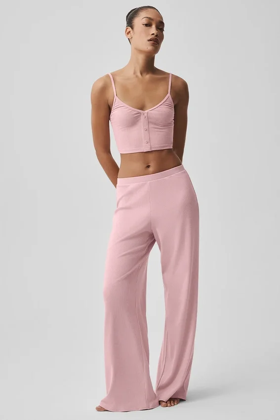 Ribbet, delikat lounge-singleter – vintage rosa