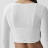 Ribbet, kort Whisper-cardigan – hvit