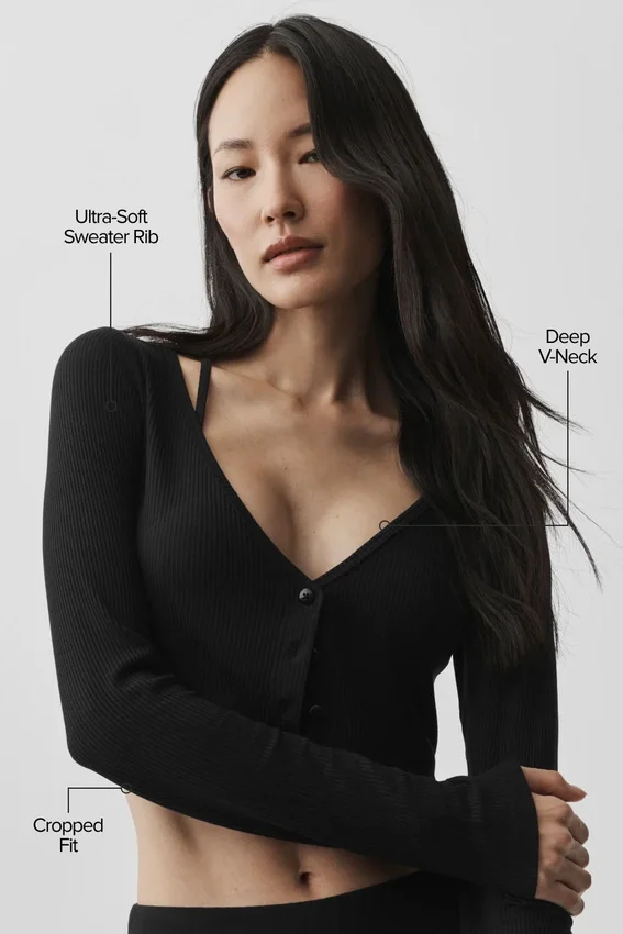 Ribbet, kort Whisper-cardigan – svart