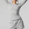 Ribbet langermet modaltrøye – Athletic Heather Grey